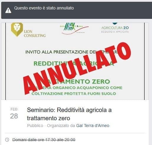 ANNULLATO il Seminario: “Redditività agricola a trattamento zero”